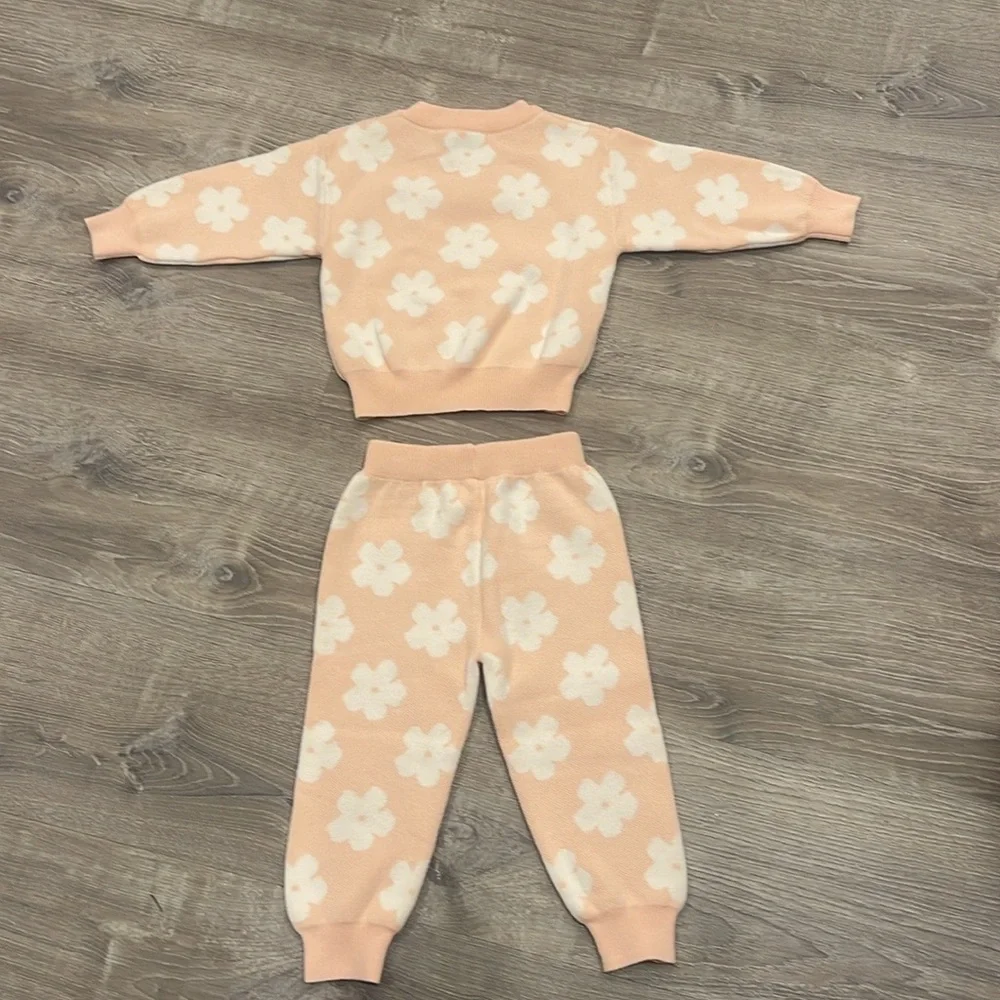 NWT Pink and white flower two piece knit set 18 months